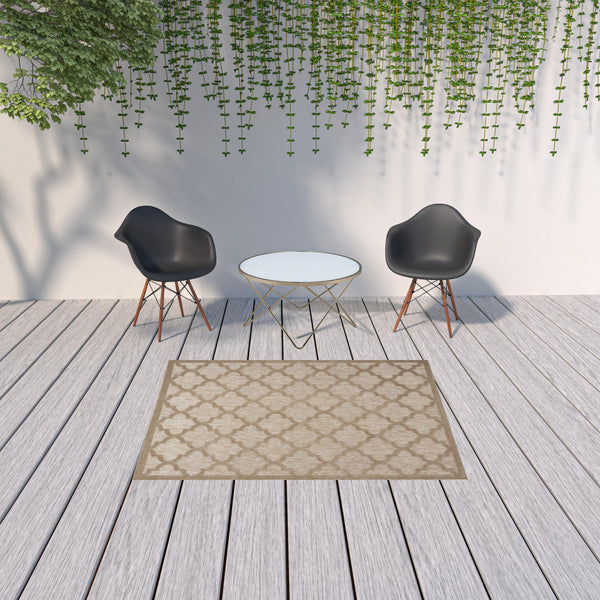 Homeroots 5' X 7' Natural Beige Ikat Indoor Outdoor Area Rug  Polypropylene And Polyester 480401