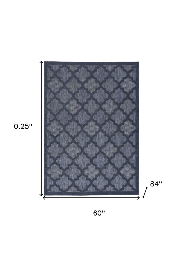 Homeroots 5' X 7' Navy Blue Ikat Indoor Outdoor Area Rug  Polypropylene And Polyester 480403