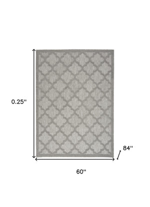 Homeroots 5' X 7' Silver Grey Ikat Indoor Outdoor Area Rug  Polypropylene And Polyester 480405