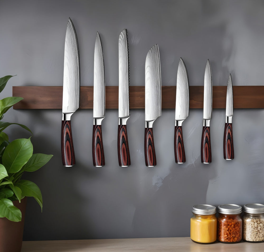 Homeroots Brown And Black Stainless Steel And Wood Eight Piece Cutlery Set   480411