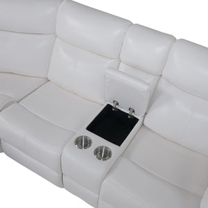English Elm BLANCHE Plush Upholstered Left Arm Facing Sectional with Pillow-Top Arms, Manual Recline & Console Storage White 61 L x 29.52 W x 25.19 H B201S00382