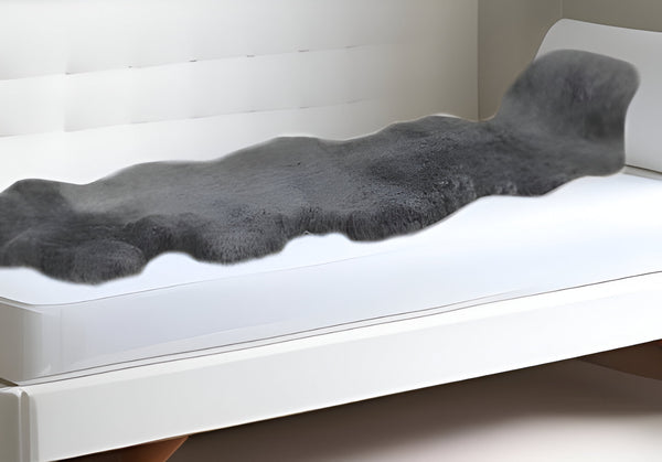 Homeroots 72" X 24" Charcoal Plain Weave Sheepskin Throw Blanket  New Zealand Sheepskin 480429