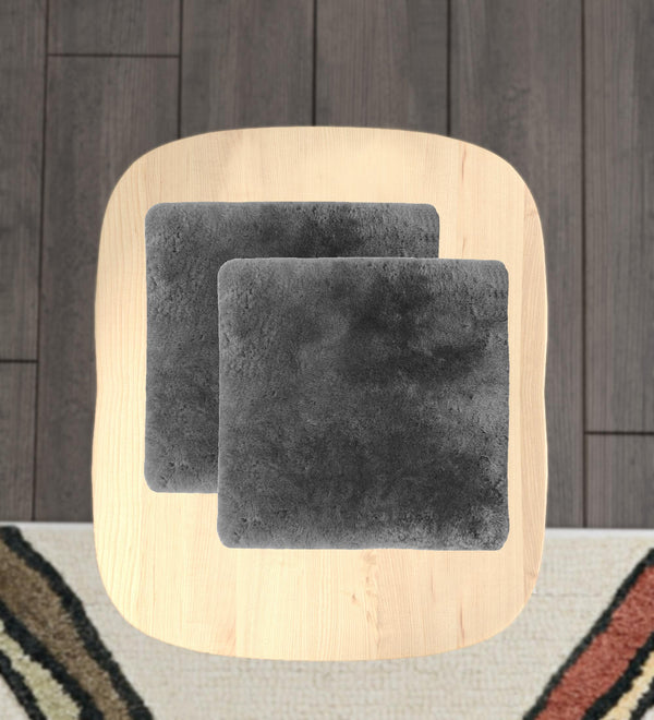 Homeroots Set Of Two 17" X 17" Charcoal Linen Solid Color Dining Chair Pad  Sheepskin 480443