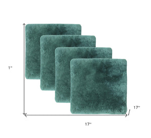 Homeroots Set Of Four 17" X 17" Emerald Linen Solid Color Dining Chair Pad  Sheepskin 480445