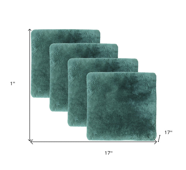 Homeroots Set Of Four 17" X 17" Emerald Linen Solid Color Dining Chair Pad  Sheepskin 480445