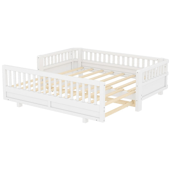 English Elm Twin Size Platform Bed With Guardrails - Solid Wood Frame, Convertible Design For Growing Kids & Guests W1580S00239-GIGA