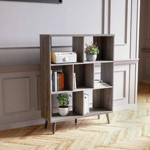 HomeRoots 49" Light Gray Steel Seven-Tier Cube Bookcase – Modern Storage Solution for Books & Decor Display 480464