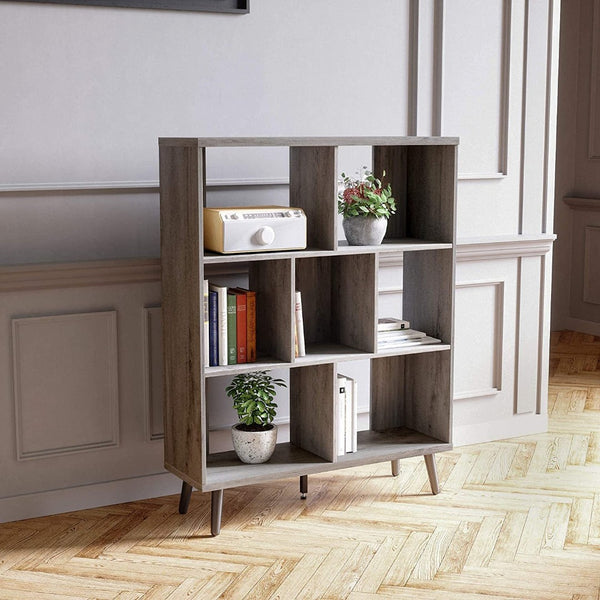 HomeRoots 49" Light Gray Steel Seven-Tier Cube Bookcase – Modern Storage Solution for Books & Decor Display 480464