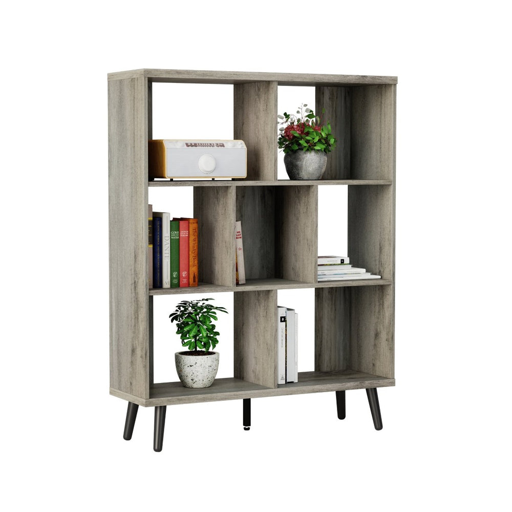 HomeRoots 49" Light Gray Steel Seven-Tier Cube Bookcase – Modern Storage Solution for Books & Decor Display 480464