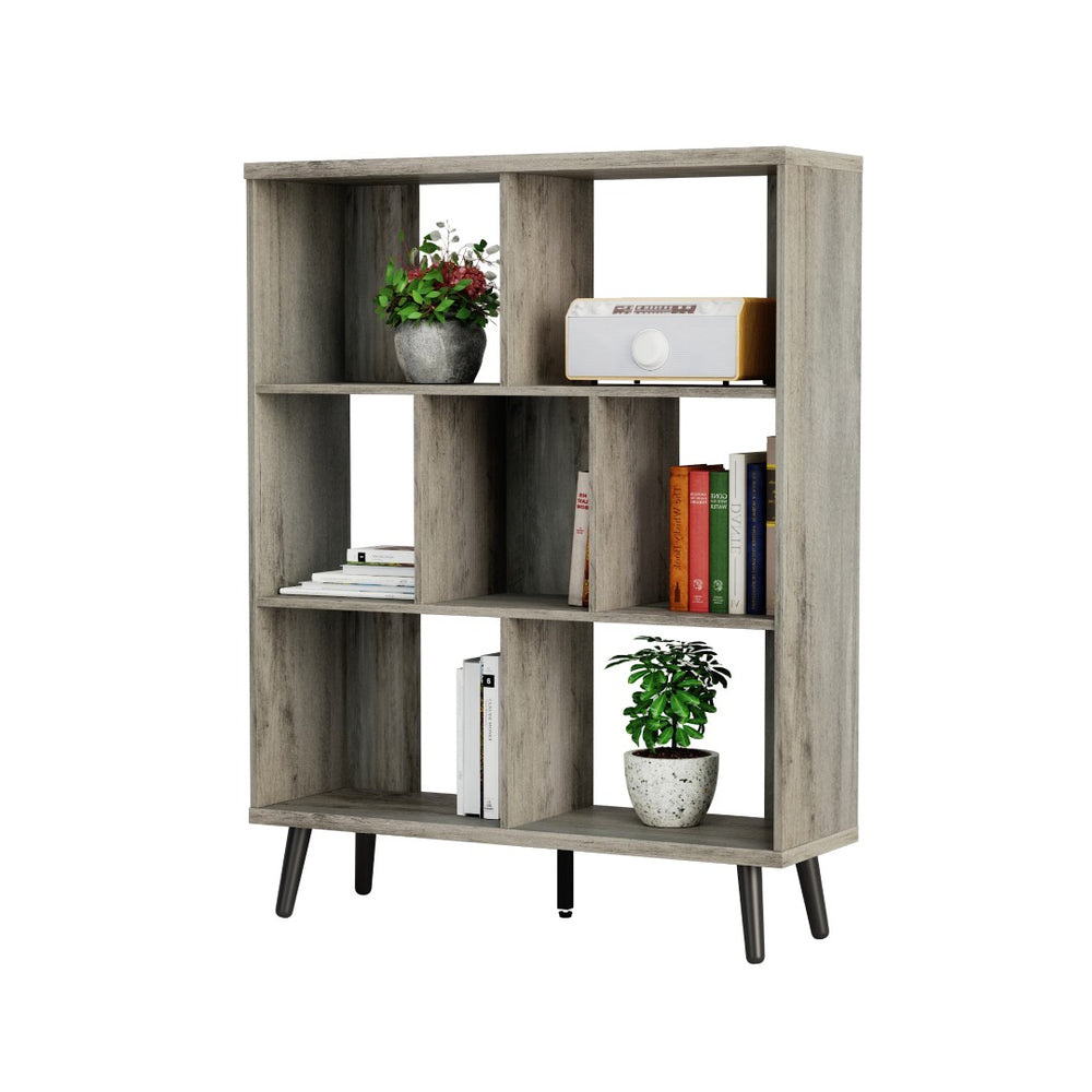 HomeRoots 49" Light Gray Steel Seven-Tier Cube Bookcase – Modern Storage Solution for Books & Decor Display 480464