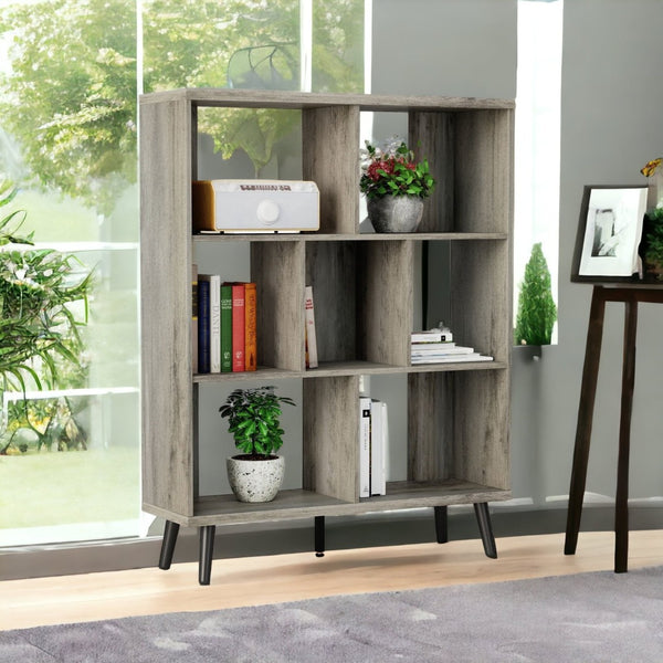HomeRoots 49" Light Gray Steel Seven-Tier Cube Bookcase – Modern Storage Solution for Books & Decor Display 480464