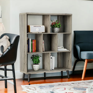 HomeRoots 49" Light Gray Steel Seven-Tier Cube Bookcase – Modern Storage Solution for Books & Decor Display 480464
