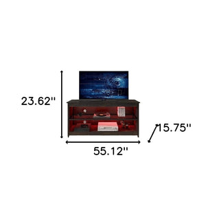 Homeroots 55" Black Manufactured Wood Open Shelving Tv Stand With Bookcase  Manufactured Wood 480467