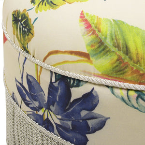 English Elm Jennifer Taylor Home - Yolanda 24" Round Accent Ottoman - Beige Floral Upholstery With Ivory Trim For Elegant Living Spaces B2719P238161