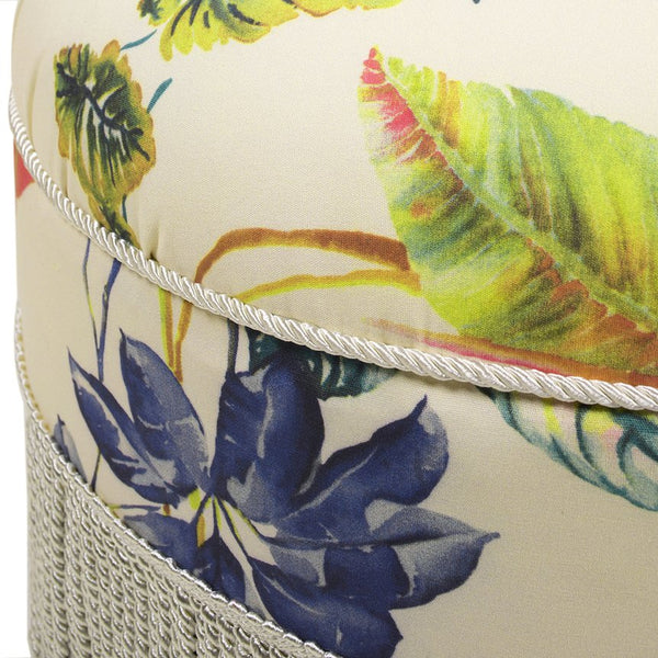 English Elm Jennifer Taylor Home - Yolanda 24" Round Accent Ottoman - Beige Floral Upholstery With Ivory Trim For Elegant Living Spaces B2719P238161