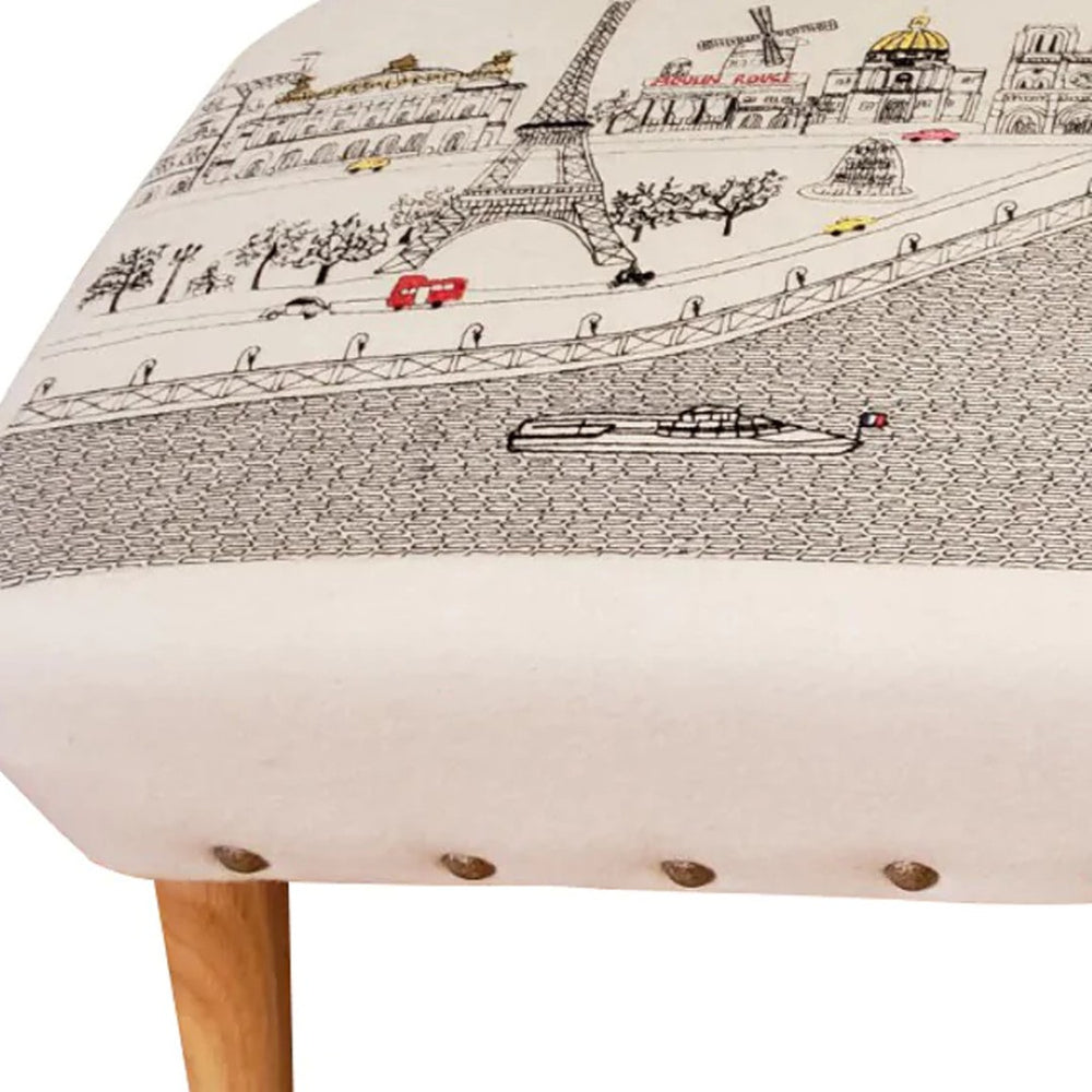 HomeRoots 38" Cream Wool Ottoman with Brown Legs - Stylish Footrest & Accent Piece for Any Room Decor 480538