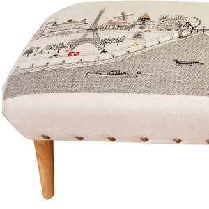 HomeRoots 38" Cream Wool Ottoman with Brown Legs - Stylish Footrest & Accent Piece for Any Room Decor 480538