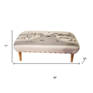HomeRoots 38" Cream Wool Ottoman with Brown Legs - Stylish Footrest & Accent Piece for Any Room Decor 480538