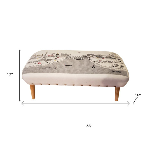 HomeRoots 38" Cream Wool Ottoman with Brown Legs - Stylish Footrest & Accent Piece for Any Room Decor 480538