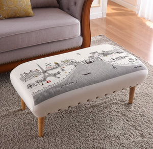 HomeRoots 38" Cream Wool Ottoman with Brown Legs - Stylish Footrest & Accent Piece for Any Room Decor 480538