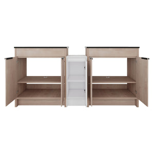 English Elm 72 Inch Freestanding Bathroom Vanity Set With Black Ceramic Sinks, Soft-Close Doors & Storage Solutions W999S00319