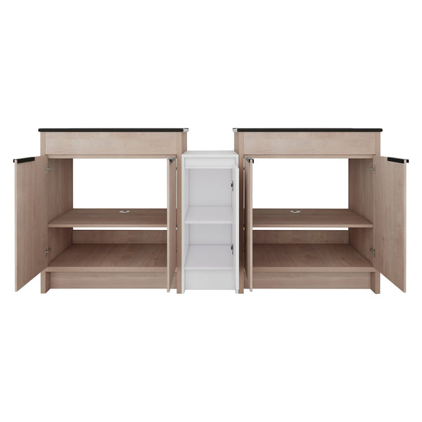 English Elm 72 Inch Freestanding Bathroom Vanity Set With Black Ceramic Sinks, Soft-Close Doors & Storage Solutions W999S00319