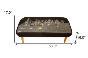 Homeroots 38" Gray Wool And Brown Ottoman   480539