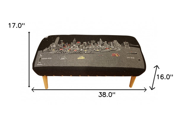 Homeroots 38" Gray Wool And Brown Ottoman   480539