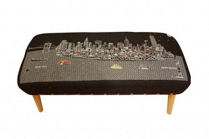 Homeroots 38" Gray Wool And Brown Ottoman   480539