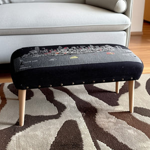 HomeRoots 38" Gray Wool Ottoman with Brown Wooden Legs - Stylish Rectangular Accent for Any Living Space 480539