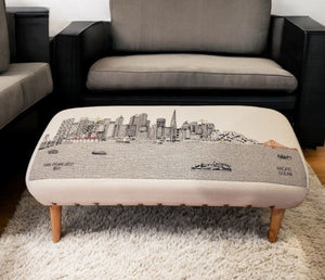 HomeRoots 38" Cream Wool Ottoman with Brown Legs – Elegant Versatile Seating & Stylish Footrest for Home Decor 480540