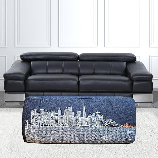 Homeroots 38" Gray Wool And Brown Ottoman   480541