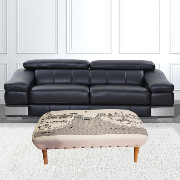 Homeroots 38" Cream Wool And Brown Ottoman   480542