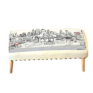 HomeRoots 38" Cream Wool Ottoman with Brown Accents - Stylish Multi-Functional Seating & Footrest for Any Space 480543