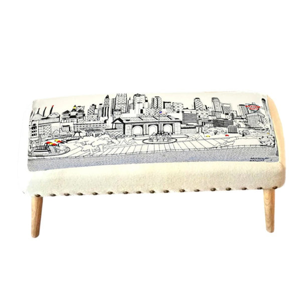 HomeRoots 38" Cream Wool Ottoman with Brown Accents - Stylish Multi-Functional Seating & Footrest for Any Space 480543