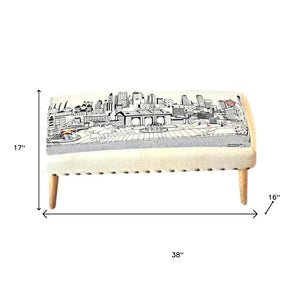 HomeRoots 38" Cream Wool Ottoman with Brown Accents - Stylish Multi-Functional Seating & Footrest for Any Space 480543