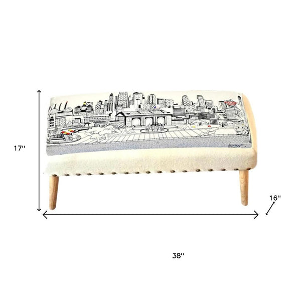 HomeRoots 38" Cream Wool Ottoman with Brown Accents - Stylish Multi-Functional Seating & Footrest for Any Space 480543