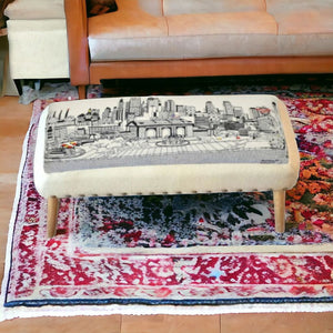 Homeroots 38" Cream Wool And Brown Ottoman   480543