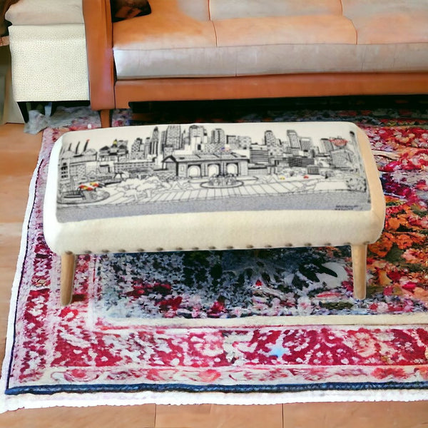 Homeroots 38" Cream Wool And Brown Ottoman   480543