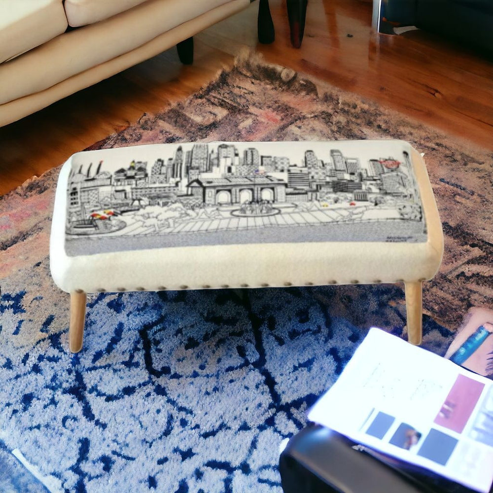 Homeroots 38" Cream Wool And Brown Ottoman   480543