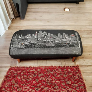 HomeRoots 38" Black Wool Ottoman with Brown Legs - Stylish Rectangular Seating, Footrest & Accent Piece 480544