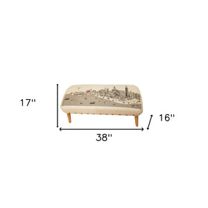 Homeroots 38" Cream Wool And Brown Ottoman   480545