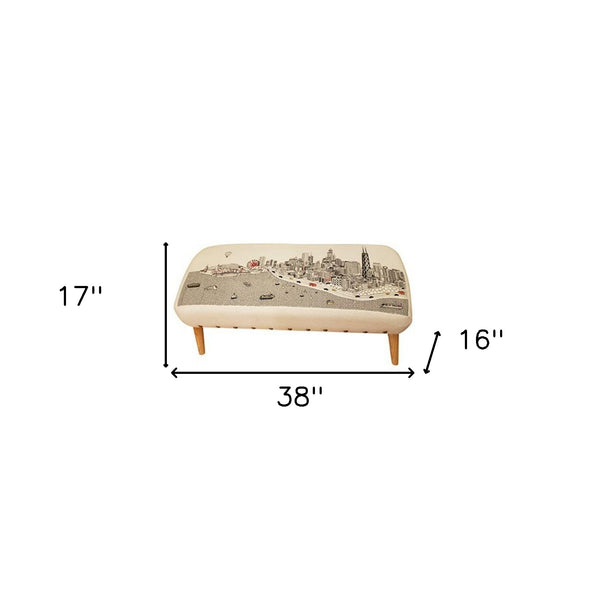 Homeroots 38" Cream Wool And Brown Ottoman   480545