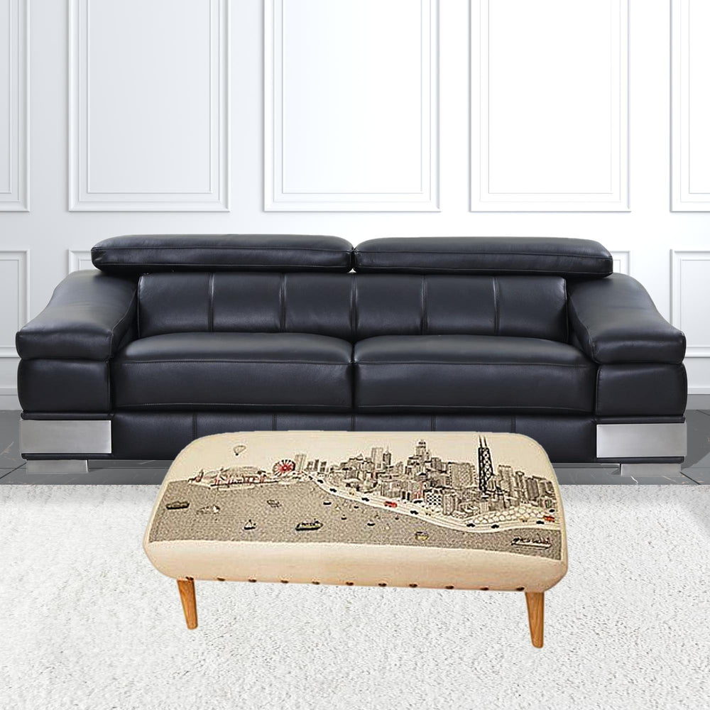 Homeroots 38" Cream Wool And Brown Ottoman   480545