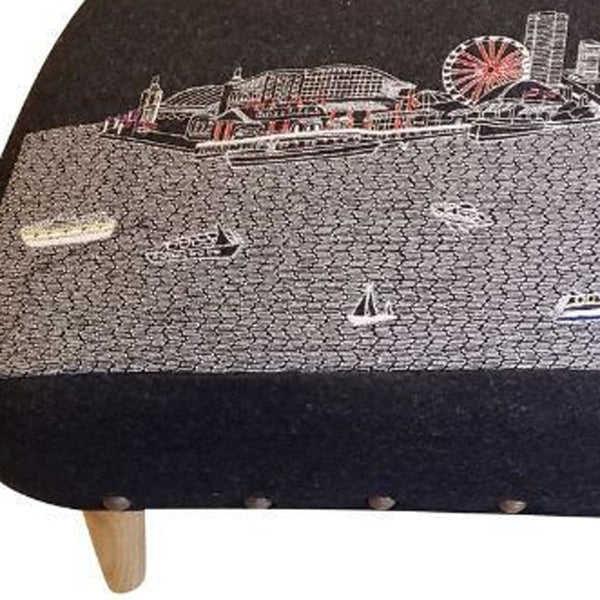 Homeroots 38" Gray Wool And Brown Ottoman   480546