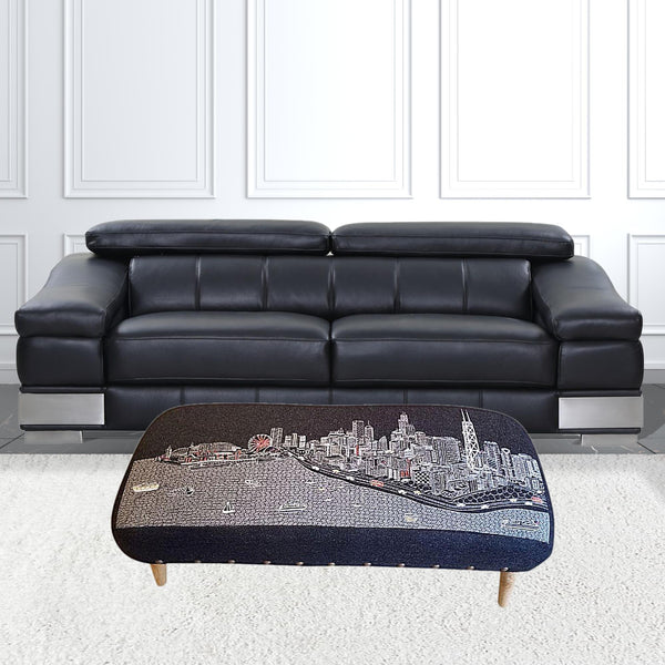 Homeroots 38" Gray Wool And Brown Ottoman   480546