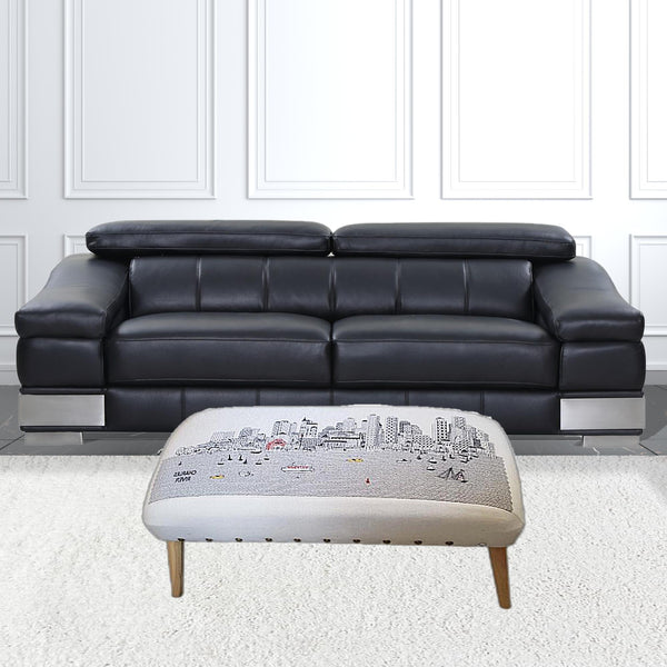 Homeroots 38" Cream Wool And Brown Ottoman   480547