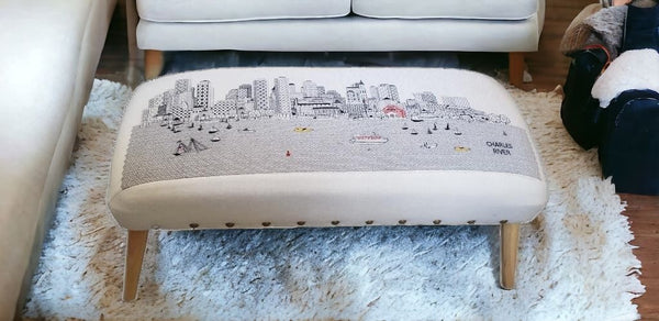 Homeroots 38" Cream Wool And Brown Ottoman   480547