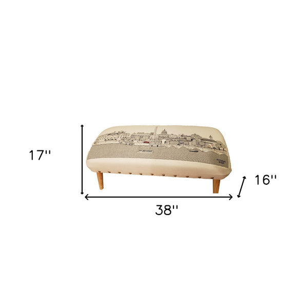 Homeroots 38" Cream Wool And Brown Ottoman   480548