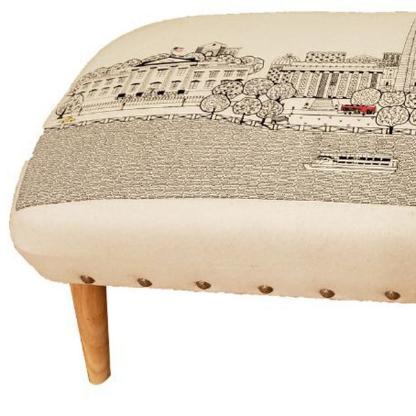 Homeroots 38" Cream Wool And Brown Ottoman   480548